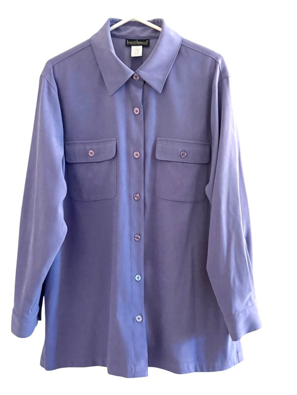 Harvé Benard 1X Lavender Button-Up Shirt Jacket With Pockets - Polyester Spandex